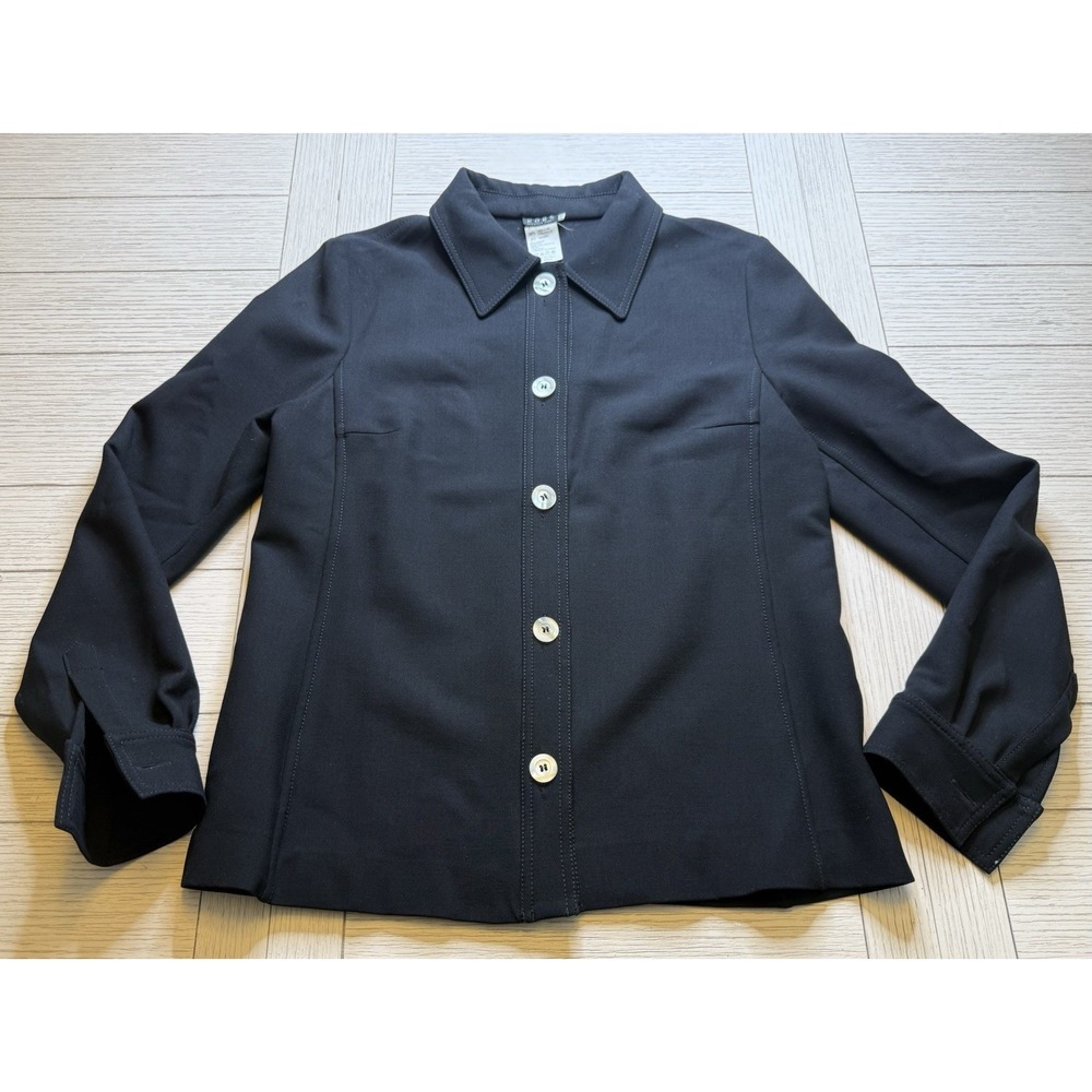 VTG Michael Kors Black Shirt Jacket Wool Women 12 Button Front LS Made In Italy